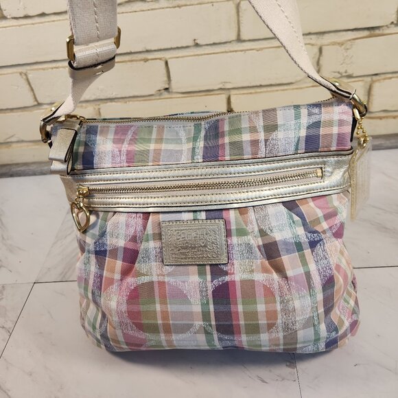 Like New Vintage Coach Poppy Daisy Madras Plaid Crossbody Bag ,Wallet Cosmetic - Picture 4 of 16